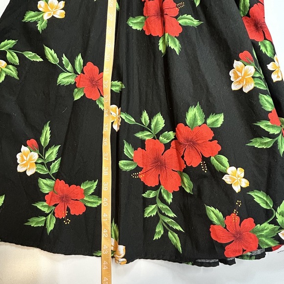 Royal Hawaiian Creations Vintage Black Red Floral Dress MED Sweetheart Neckline - Picture 12 of 14